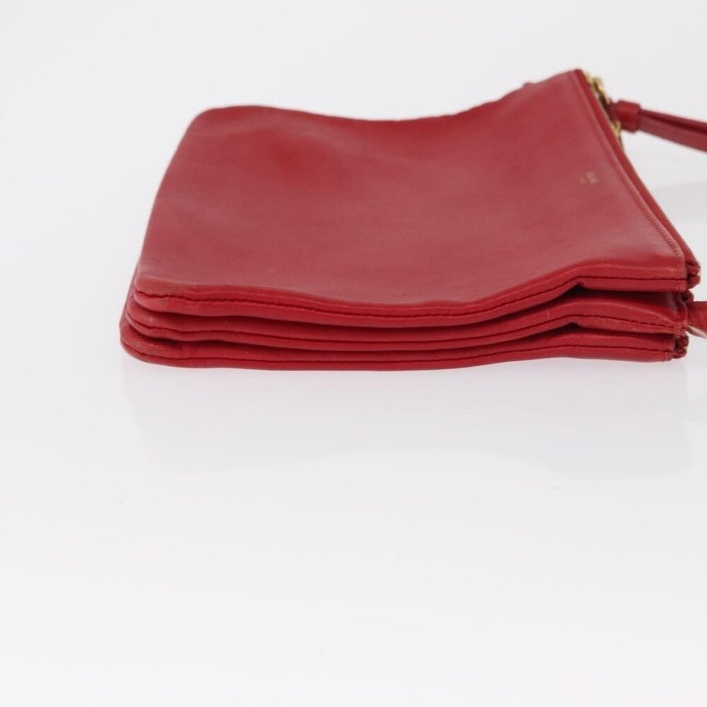 Authentic CELINE Trio Shoulder Bag Leather Red Gold - Picture 10 of 16